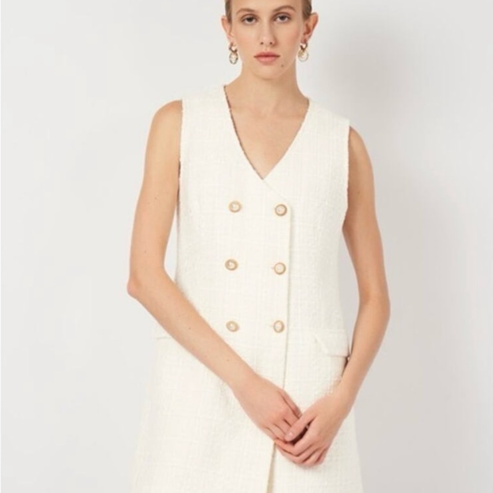 Zara White Double-Breasted Vest Blazer Mini Dress